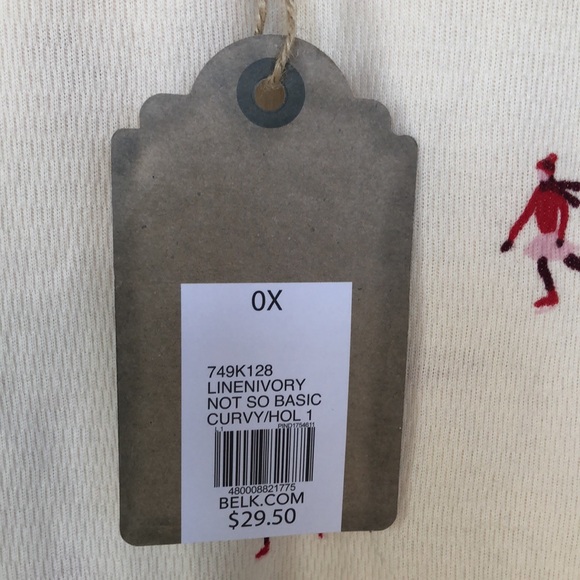 BELK TRUE CRAFT long sleeve Ivory/white cotton top. Size 0X. Red skater print. - Picture 4 of 8